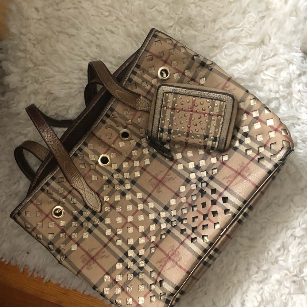 Burberry Metallic House Check Tote & Wallet